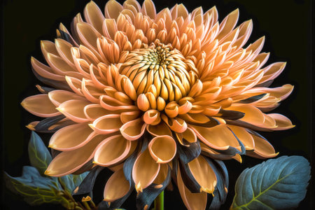 Beautiful orange dahlia flower in a pot on black backgroundの素材
