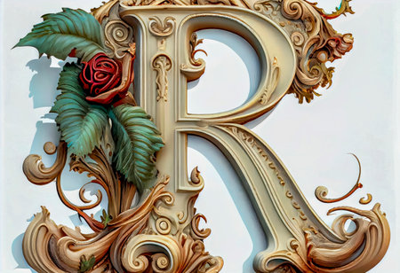 Flower font Alphabet letter R. Ia Generativeの素材