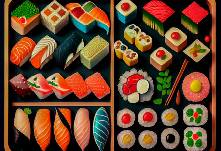 Japanese sushi food from above. Ia Generativeの素材
