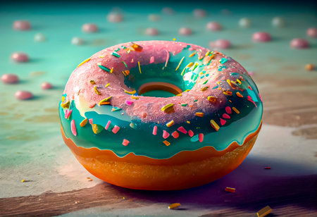 A chocolate donut with a chocolate glaze and sprinkles on it. the generativeの素材