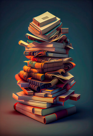 Pile of books on a dark background. 3d illustration.の素材