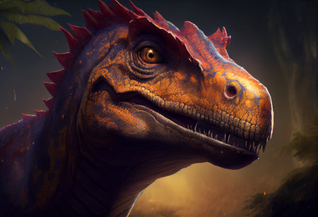 Dinosaur in the forest. 3d render. Illustration.の素材