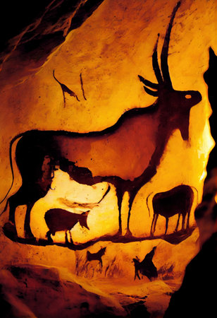 Silhouette of antelope in the cave, Chiang Mai, Thailand.の素材