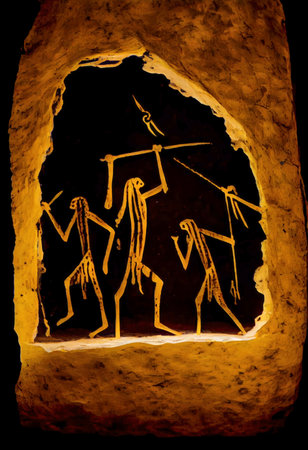 Silhouette of a mummy in a cave. Halloween concept.の素材