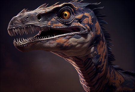 dinosaur head on a dark background. 3d rendering illustration.の素材