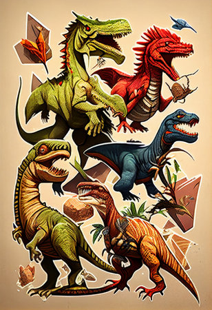 Set of cartoon dinosaurs. Vector illustration. Stylized dinosaur.の素材