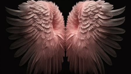 pink wings of a bird on a black background close-upの素材
