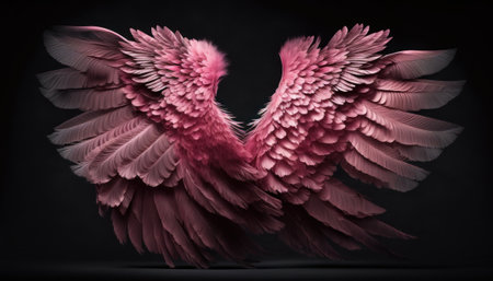 pink bird wings isolated on black background. 3d illustration.の素材