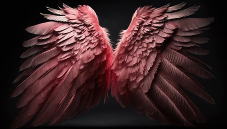 pink wings on a black background, close-up, studio shotの素材