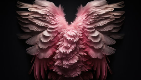 pink angel wings on black background, 3d rendering. Computer digital drawing.の素材