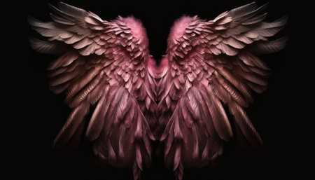 pink wings of a bird on a black background, 3d renderingの素材