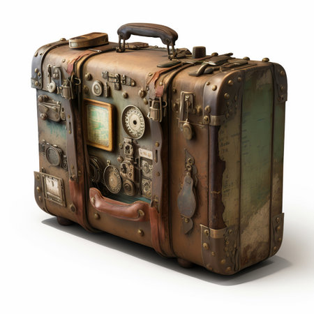 Outdated and used suitcase isolated on white background. creative AIの素材