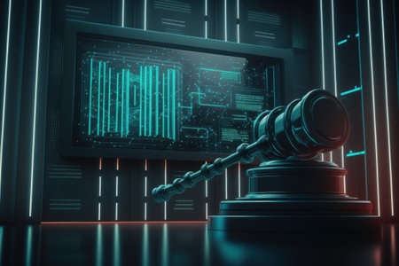 Judges gavel and stock market data concept. 3D Renderingの素材