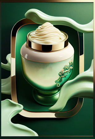Realistic cosmetic bottle on green background. creative AIの素材