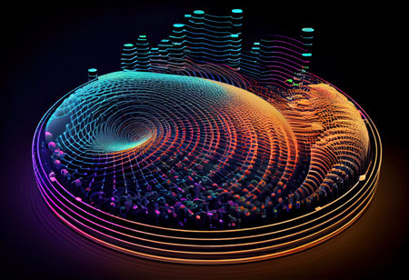 Abstract sound wave background with dynamic music particle flow. Generative AIの素材