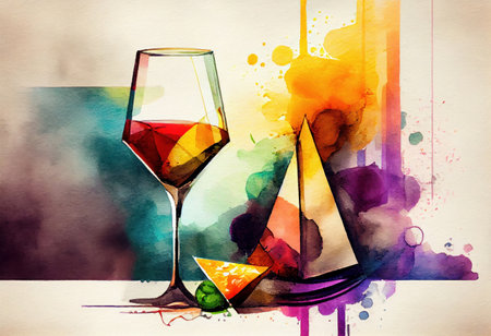 Picasso-style painting of a wine table. Generative AIの素材