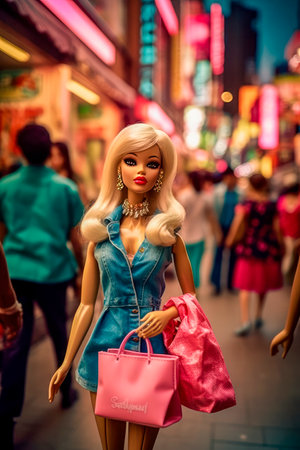 Barbie doll in a day of shopping in the Cityの素材