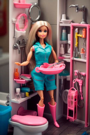 Barbie doll cleaning the bathroomの素材