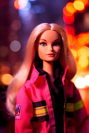 Barbie doll, with firefighter outfitの素材