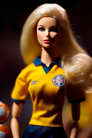 Barbie doll playing in a soccer teamの素材