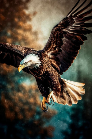 Majestic bald eagles fly high in the skyの素材