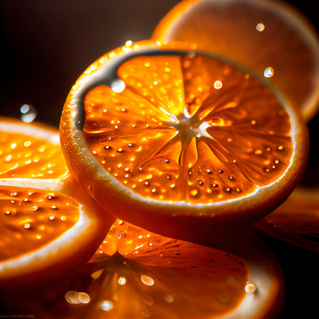 Close-up macro photography of slices of an Orangeの素材