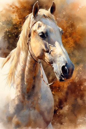An Arabian horse depicted in a color print, watercolor paintingの素材