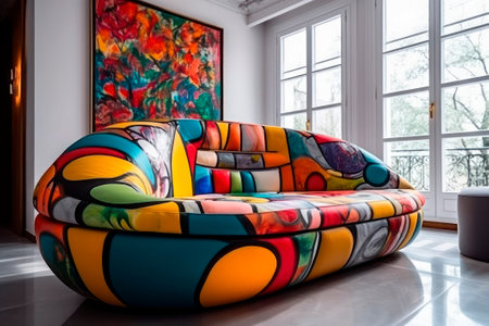 Futuristic sofa, in a modern roomの素材