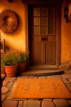 Entrance of a cozy country house, warm earth tonesの素材