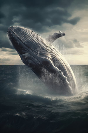 Humpback whale jumping over the seaの素材