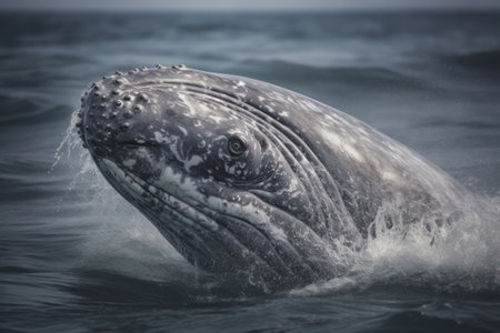 Humpback whale jumping over the seaの素材