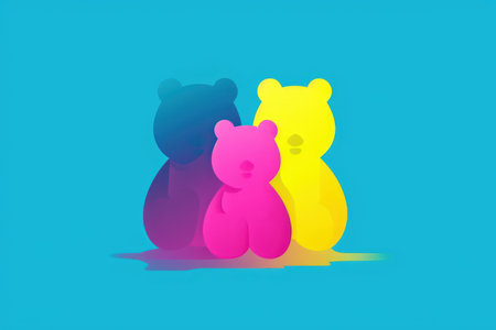 Silhouette of three colored cats, isolated on dark backgroundの素材