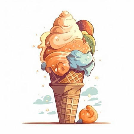 Ice cream cone, on a white background Cartoon illustrationの素材