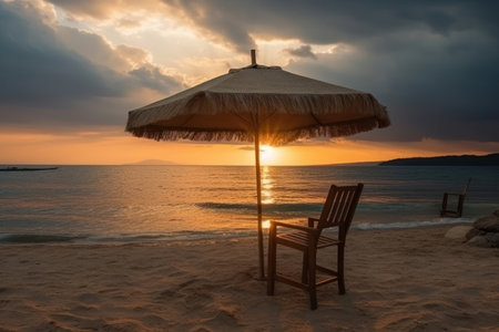 Umbrella and hammock during sunset on the beachの素材