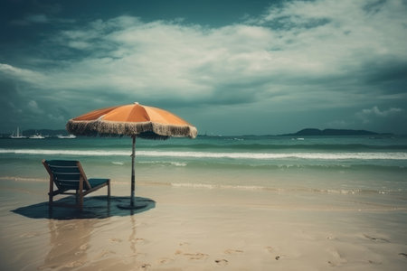Umbrella and hammock on the shore at the beachの素材