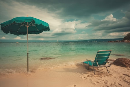 Umbrella and hammock on the shore at the beachの素材