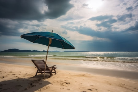 Umbrella and hammock on the shore at the beachの素材