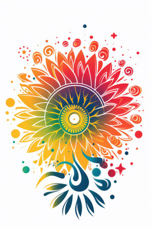 Burning oil lamps with colorful designs, from a Diwali festival cardの素材