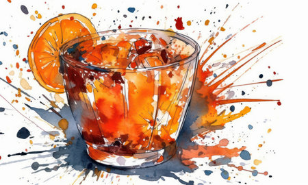 Color watercolor drawing of a fruit cocktailの素材