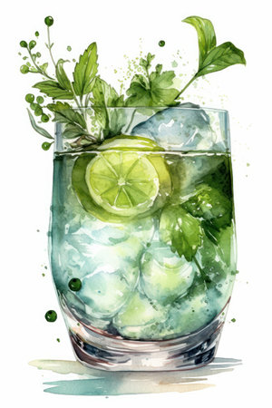 Color watercolor drawing of an alcoholic cocktailの素材