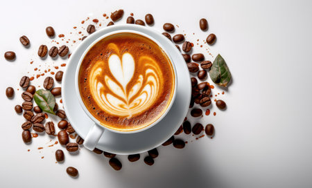 White cup of coffee, on white backgroundの素材