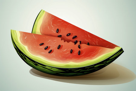 Two fresh watermelon slices with seeds illustrationの写真素材