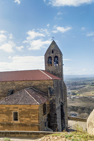 Ancient castle and church of Santa Maria la Mayor in San Vicente de la Sonsierra, La Rioja, Spain, with medieval architecture and scenic sky.の写真素材
