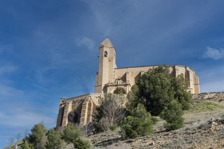 Ancient castle and church of Santa Maria la Mayor in San Vicente de la Sonsierra, La Rioja, Spain, with medieval architecture and scenic sky.の写真素材