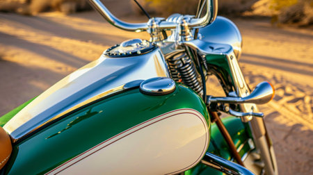 Vintage motorcycle detail in desert landscapeの素材