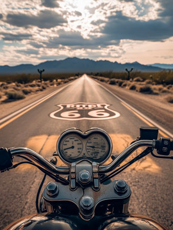 Motorcycle Ride on Iconic Route 66 Highwayの素材
