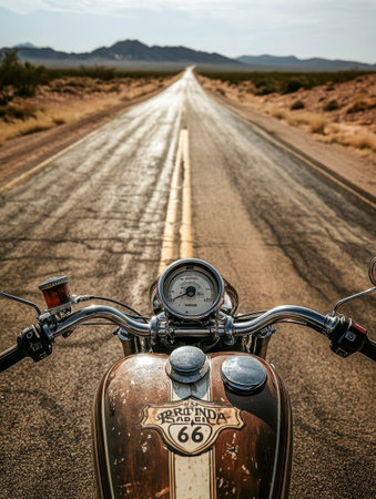 Motorcycle ride on Route 66 in the desertの素材