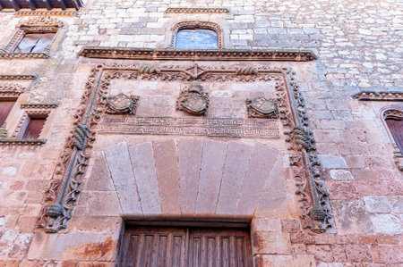 Facade of the Contreras palace in Ayllon, Segovia, Castilla y Leon, Spainの写真素材