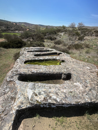 Ancient Stone Necropolis with Anthropomorphic Graves under Open Skyの写真素材