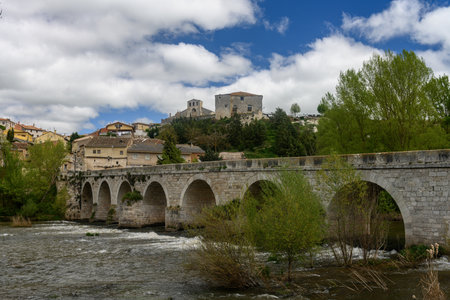 Bridge over the Arlanza River, in Palenzuela, Palencia.の写真素材
